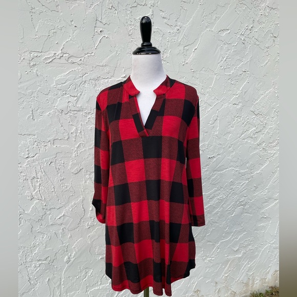 NWT HoneyMe Buffalo Plaid Checkered Red & Black Tunic Small - Picture 3 of 15